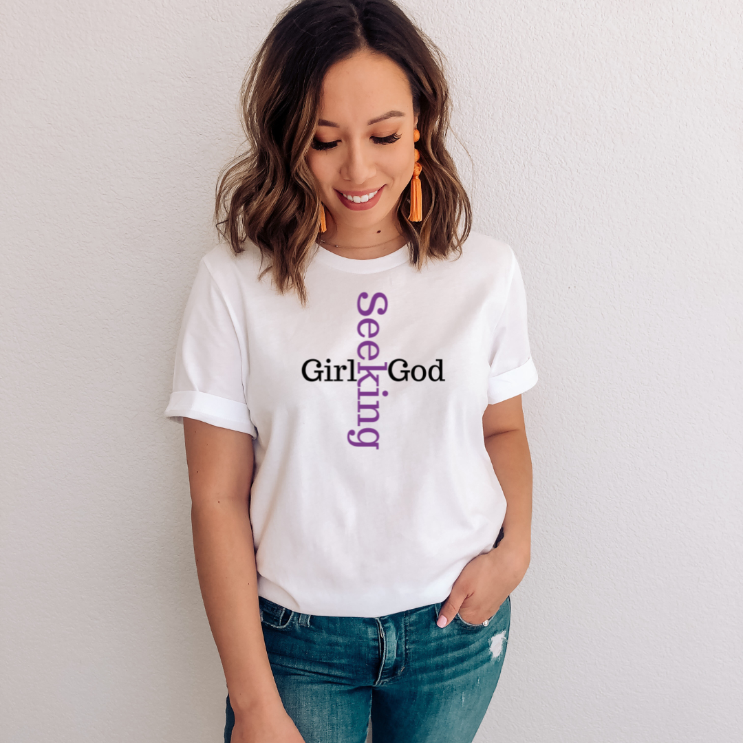 Unisex White t-shirt Girl Seeking God